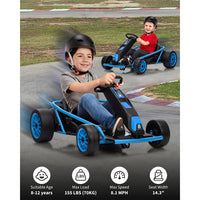 Garvee 24V 9Ah Kids Ride On Go Kart Toy,High Speed 8.1MPH Drifting Car with 2x300W Motors,14.3" XL Seat,Full Metal Frame,Music,Power Display,Max Load 155Lbs Racing for Kids 8-12 Years - Blue