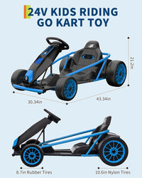 Garvee 24V 9Ah Kids Ride On Go Kart Toy,High Speed 8.1MPH Drifting Car with 2x300W Motors,14.3" XL Seat,Full Metal Frame,Music,Power Display,Max Load 155Lbs Racing for Kids 8-12 Years - Blue