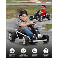 Garvee 24V 9Ah Kids Ride On Go Kart Toy,High Speed 8.1MPH Drifting Car with 2x300W Motors,14.3" XL Seat,Full Metal Frame,Music,Power Display,Max Load 155Lbs Racing for Kids 8-12 Years - White