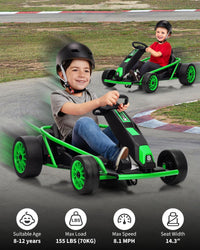 Garvee24V 9Ah Kids Ride On Go Kart Toy,High Speed 8.1MPH Drifting Car with 2x300W Motors,14.3" XL Seat,Full Metal Frame,Music,Power Display,Max Load 155Lbs Racing for Kids 8-12 Years - Green