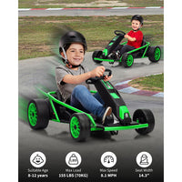 Garvee24V 9Ah Kids Ride On Go Kart Toy,High Speed 8.1MPH Drifting Car with 2x300W Motors,14.3" XL Seat,Full Metal Frame,Music,Power Display,Max Load 155Lbs Racing for Kids 8-12 Years - Green