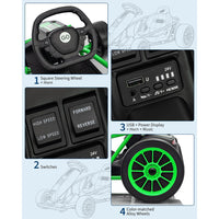 Garvee24V 9Ah Kids Ride On Go Kart Toy,High Speed 8.1MPH Drifting Car with 2x300W Motors,14.3" XL Seat,Full Metal Frame,Music,Power Display,Max Load 155Lbs Racing for Kids 8-12 Years - Green