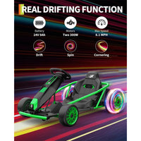 Garvee24V 9Ah Kids Ride On Go Kart Toy,High Speed 8.1MPH Drifting Car with 2x300W Motors,14.3" XL Seat,Full Metal Frame,Music,Power Display,Max Load 155Lbs Racing for Kids 8-12 Years - Green