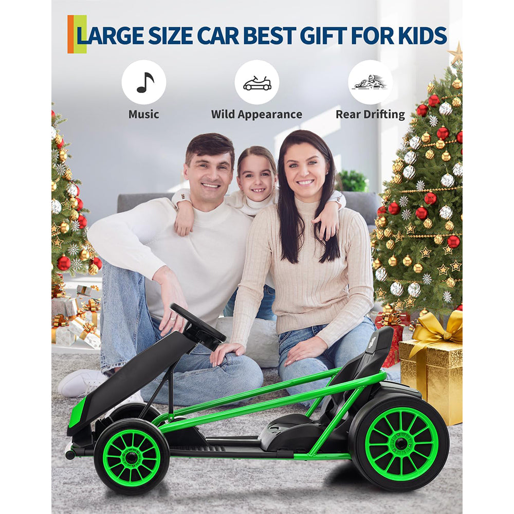 Garvee24V 9Ah Kids Ride On Go Kart Toy,High Speed 8.1MPH Drifting Car with 2x300W Motors,14.3" XL Seat,Full Metal Frame,Music,Power Display,Max Load 155Lbs Racing for Kids 8-12 Years - Green