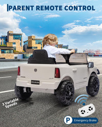Garvee 12V Ride On Truck Car RAM Licensed Pickup, Remote Control, Spring Suspension, Battery Powered, LED Lights, All-Terrain Tires, White, Outdoor Play