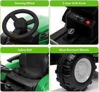 Garvee Ride - P Series: 12V Ride On Car with Trailer, Battery Powered Electric Vehicle Toy 35W Dual Motor, Led Lights, Horn, Music USB, Safety Belt, Green