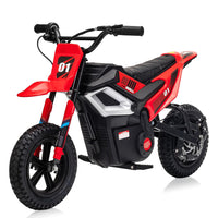 Garvee 24V Electric Dirt Bike 350W Motor 14MPH Speed Key Start Hand Brake 12" Fat Tires Dual Suspension Kids Outdoor Riding