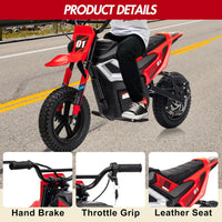 Garvee 24V Electric Dirt Bike 350W Motor 14MPH Speed Key Start Hand Brake 12" Fat Tires Dual Suspension Kids Outdoor Riding