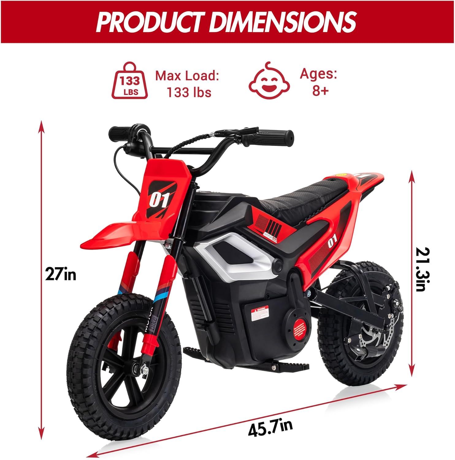 Garvee 24V Electric Dirt Bike 350W Motor 14MPH Speed Key Start Hand Brake 12" Fat Tires Dual Suspension Kids Outdoor Riding
