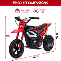 Garvee 24V Electric Dirt Bike 350W Motor 14MPH Speed Key Start Hand Brake 12" Fat Tires Dual Suspension Kids Outdoor Riding