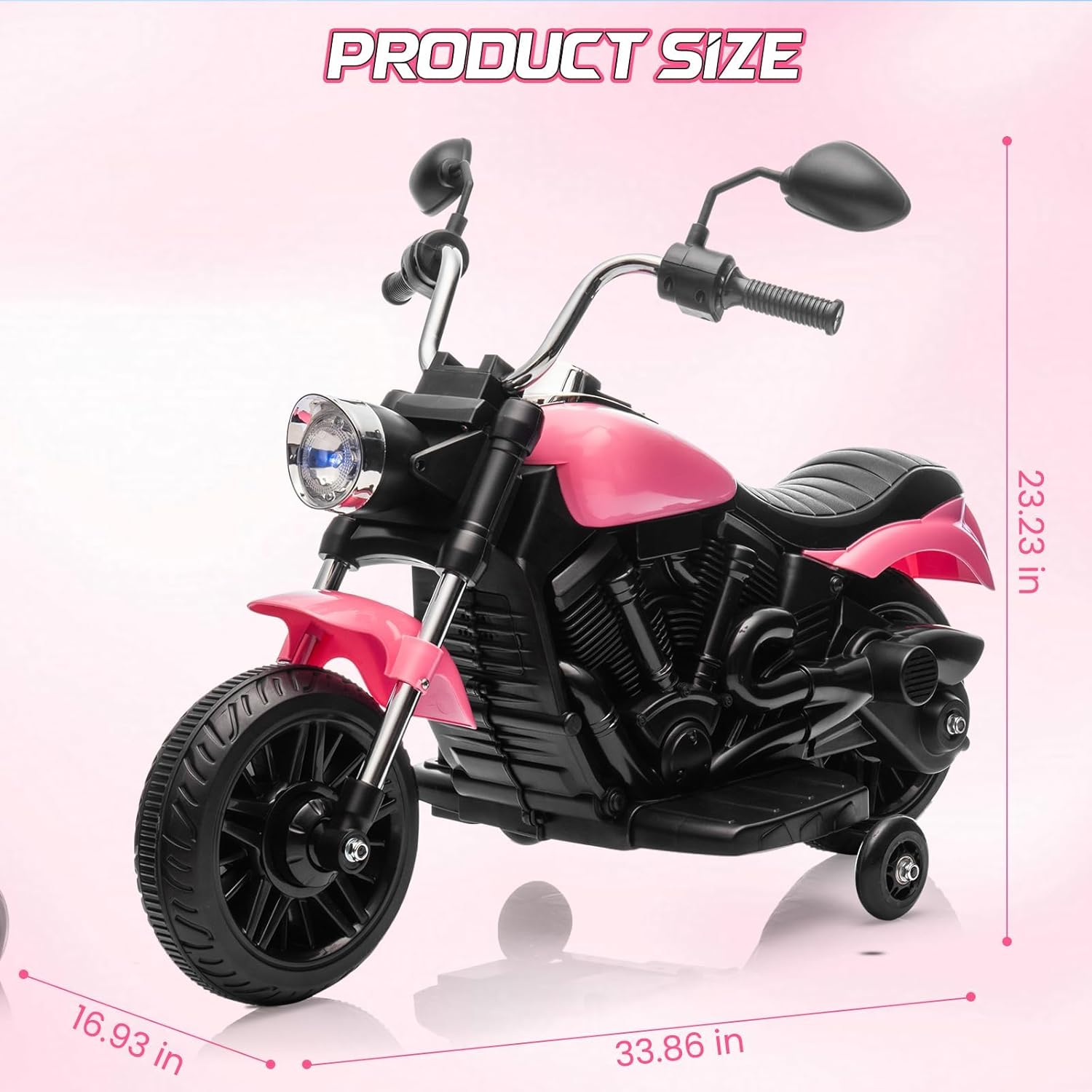 Garvee Ride - P Series: 12V Electric Motorcycle for Kids with Detachable Training Wheels, Soft Start, Reverse, Headlight, Horn, Music, Red, Toddler Ride-On Toy