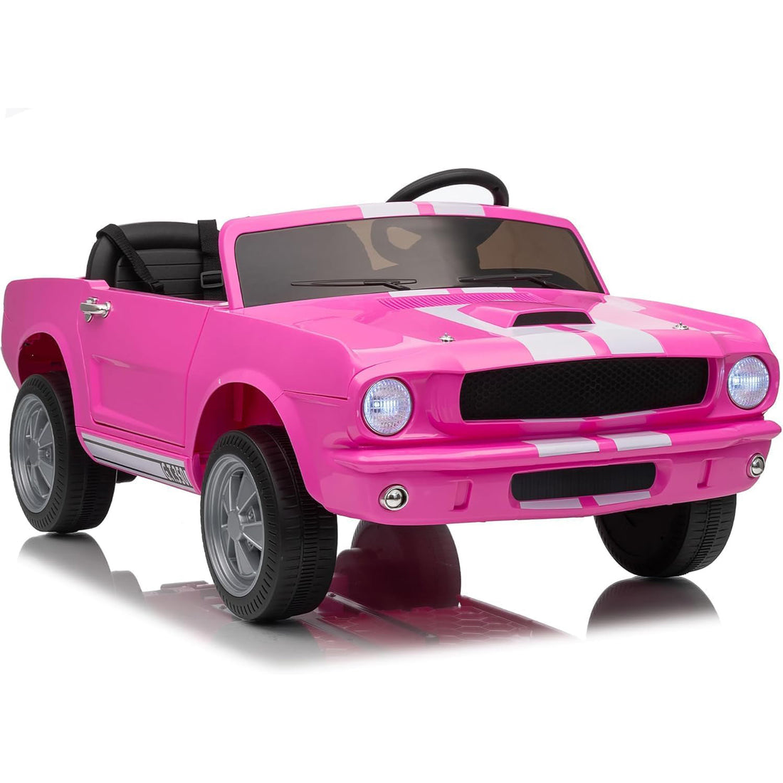 Garvee 24V 7AH 2-Seater Ride-On Car for Kids with Remote Control, Dual Safety Belts, 2-Speed, LED Lights, Music, Pink, Licensed Shelby GT350, Outdoor Play