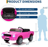 Garvee 24V 7AH 2-Seater Ride-On Car for Kids with Remote Control, Dual Safety Belts, 2-Speed, LED Lights, Music, Pink, Licensed Shelby GT350, Outdoor Play