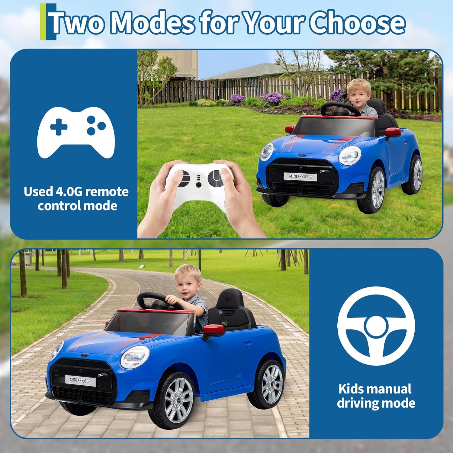 Garvee 12V BMW Mini Cooper Licensed Electric Ride-on Car for Kid, Powered by 4.5Ah Battery, Includes Positive Energy Charger, Wheels, Remote Control with Factory-Paired Code