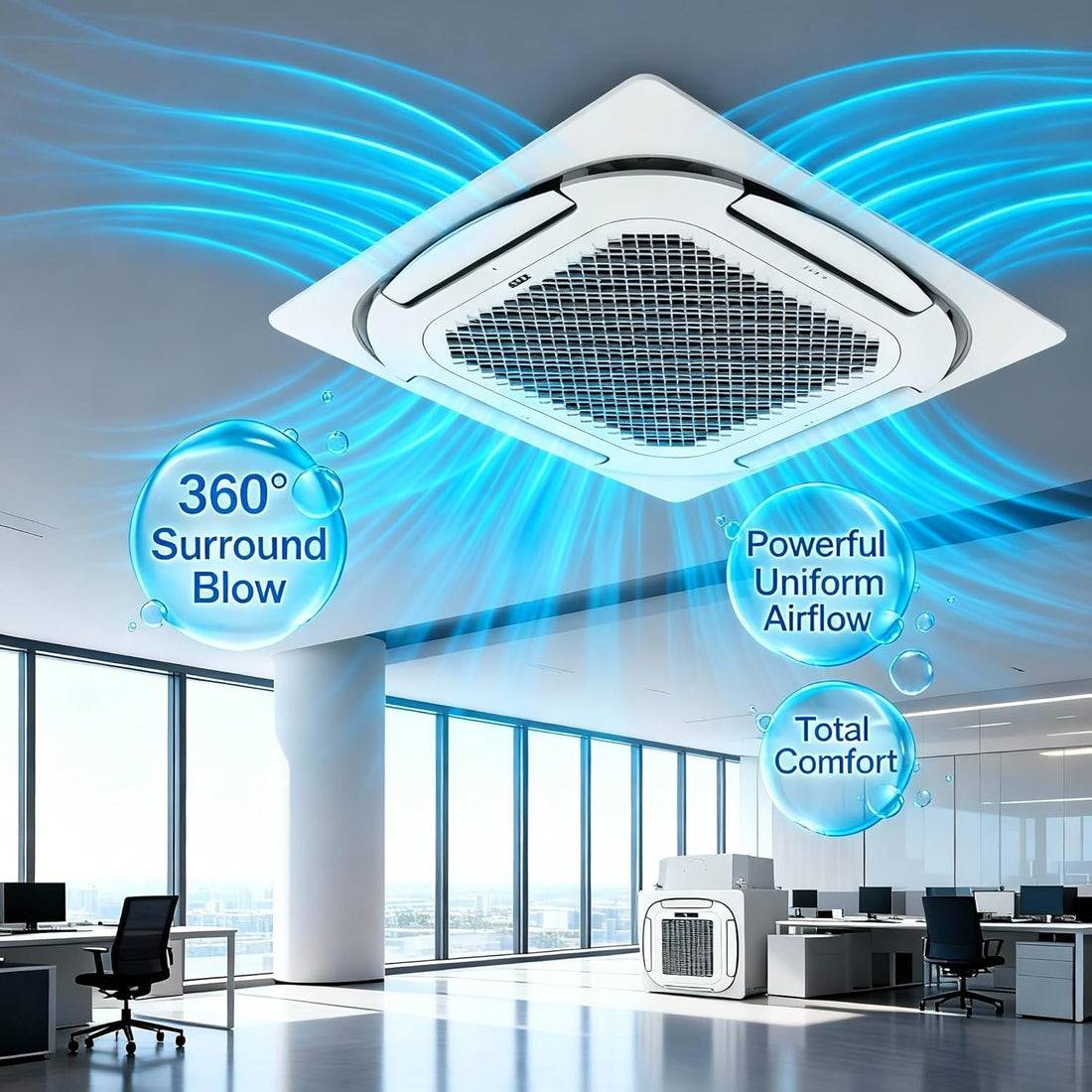 Garvee 12000 BTU Ceiling Cassette Mini Split AC, 8-Way 360° Airflow, Remote Controller, Ductless Cooling&Heating Ceiling Air Conditioner, 208/230V, 25ft Kit