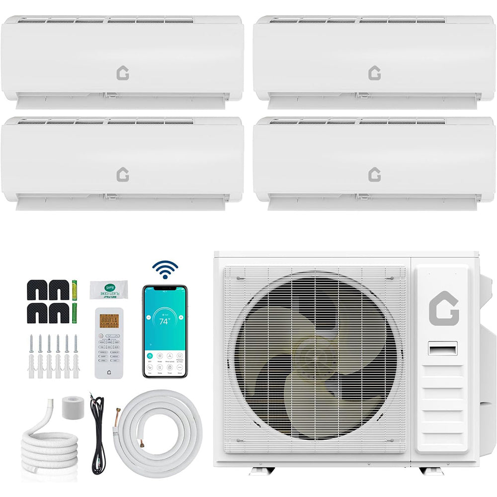 Garvee 35K BTU 4 Zone Mini Split AC Heating System, 19 SEER2, Quad Zone Ductless, 208-230V, Pre-Charged Condenser, Multi-Room Cooling & Heating, Black