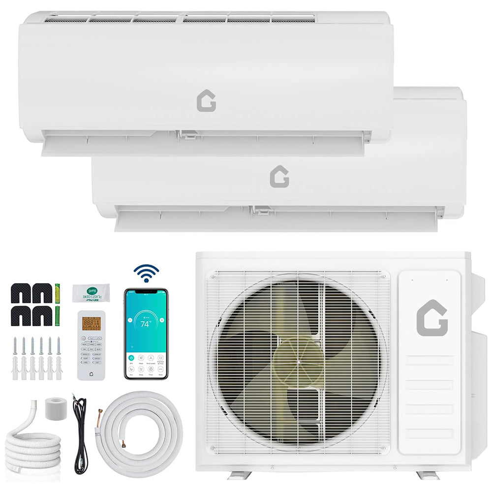 Garvee 35000 BTU OTD Dual Zone WIFI Mini Split AC Heating System, 19 SEER2, 2 Zone 18000+18000 BTU, Ductless, Pre-Charged Condenser, Heat Pump, 25Ft Copper Line, 208-230V