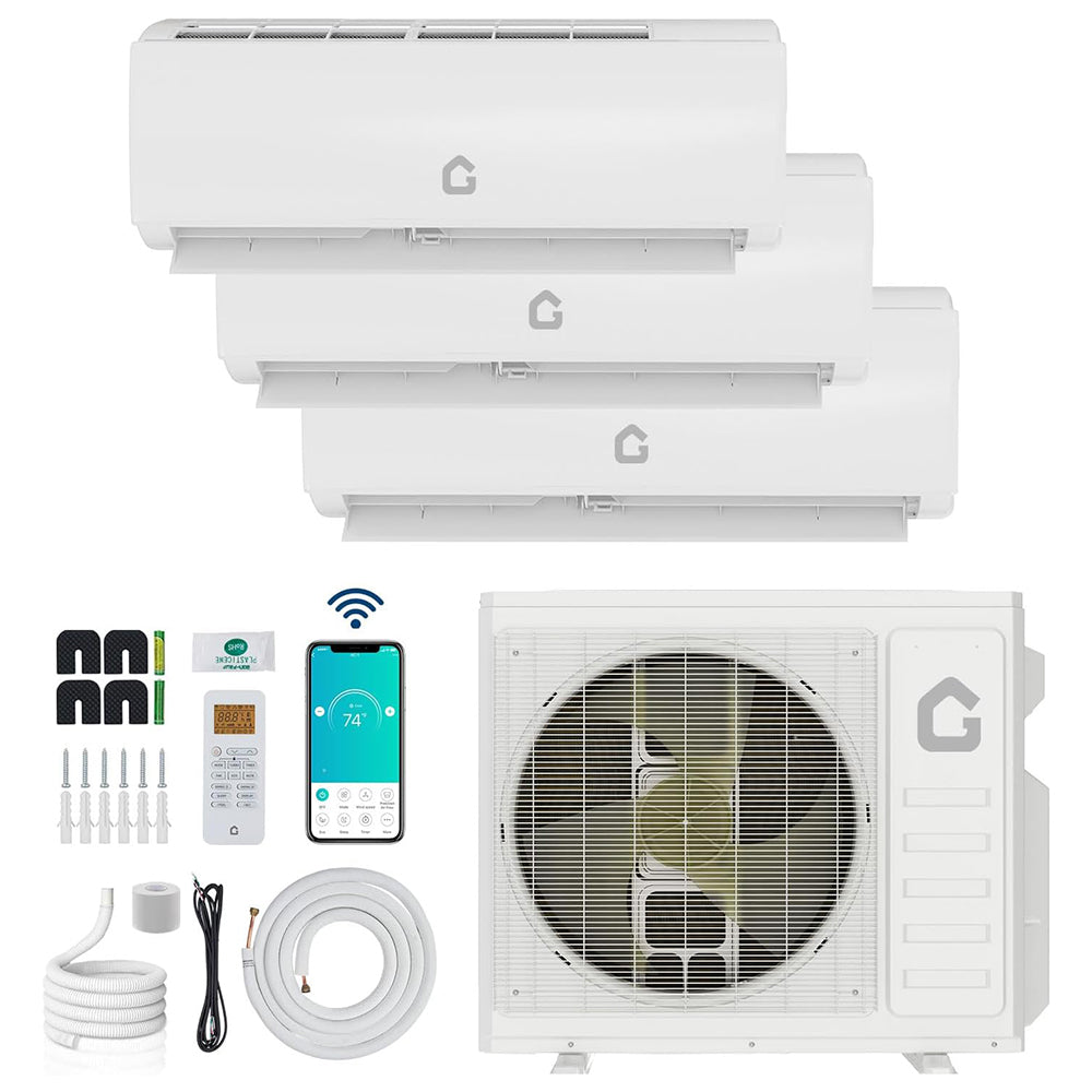 Garvee 35K BTU 3 Zone Mini Split AC Heating System, 19 SEER2 208-230V, Pre-Charged Condenser, Multi-Room Cooling & Heating, Black