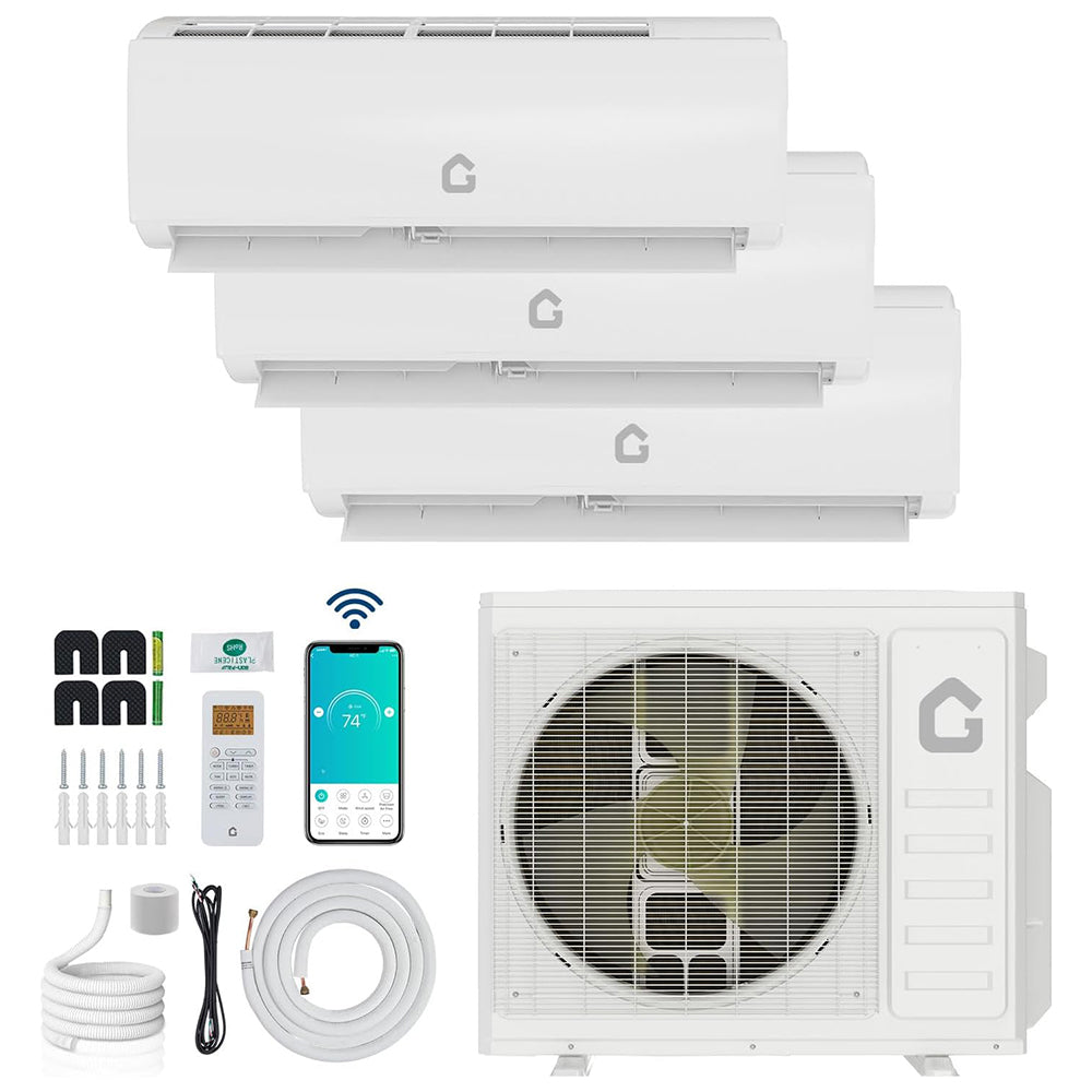 Garvee 3 Zone Mini Split, 35000 BTU ODU Mini Split Ac/Heating System, With 9000BTU + 9000BTU + 18000BTU IDU, 208-230V Wifi Enabled Energy Efficient Multi Zone Mini Split Air Conditioner & Heater, 16Ft Copper Line & Full Installation Kit