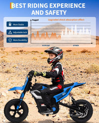 Garvee 24V Electric Dirt Bike for Kids 350W Motor, Rear Suspension, Leather Seat, Bluetooth Music, 12" Tires, Ages 10+, Outdoor Riding