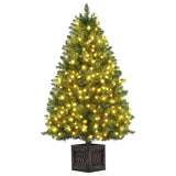 Garvee 4.5ft Christmas Tree with 300 LED Lights, 8 Lighting Modes, Pre-Lit Artificial Fiber Optic Xmas Tree, Potted Christmas Tree Decoration for Home, Office, and Hallways - Bamboo Basin-1 Pack