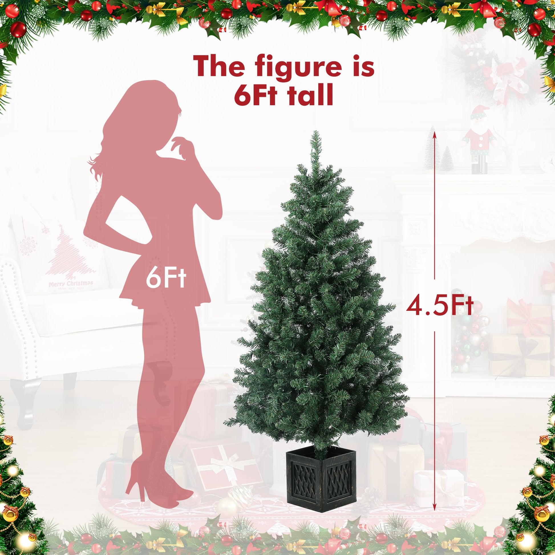 Garvee 4.5ft Christmas Tree with 300 LED Lights, 8 Lighting Modes, Pre-Lit Artificial Fiber Optic Xmas Tree, Potted Christmas Tree Decoration for Home, Office, and Hallways - 2 PCS