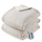 Garvee Heated Blanket Full Size, Waffle Weave Electric Blanket Throw with LCD Controller, Fast Heating, 10 Heat Levels & 1-12H Time Settings, ETL Certified, Machine Washable, Beige, 72" x 84" - Beige-Waffle Weave