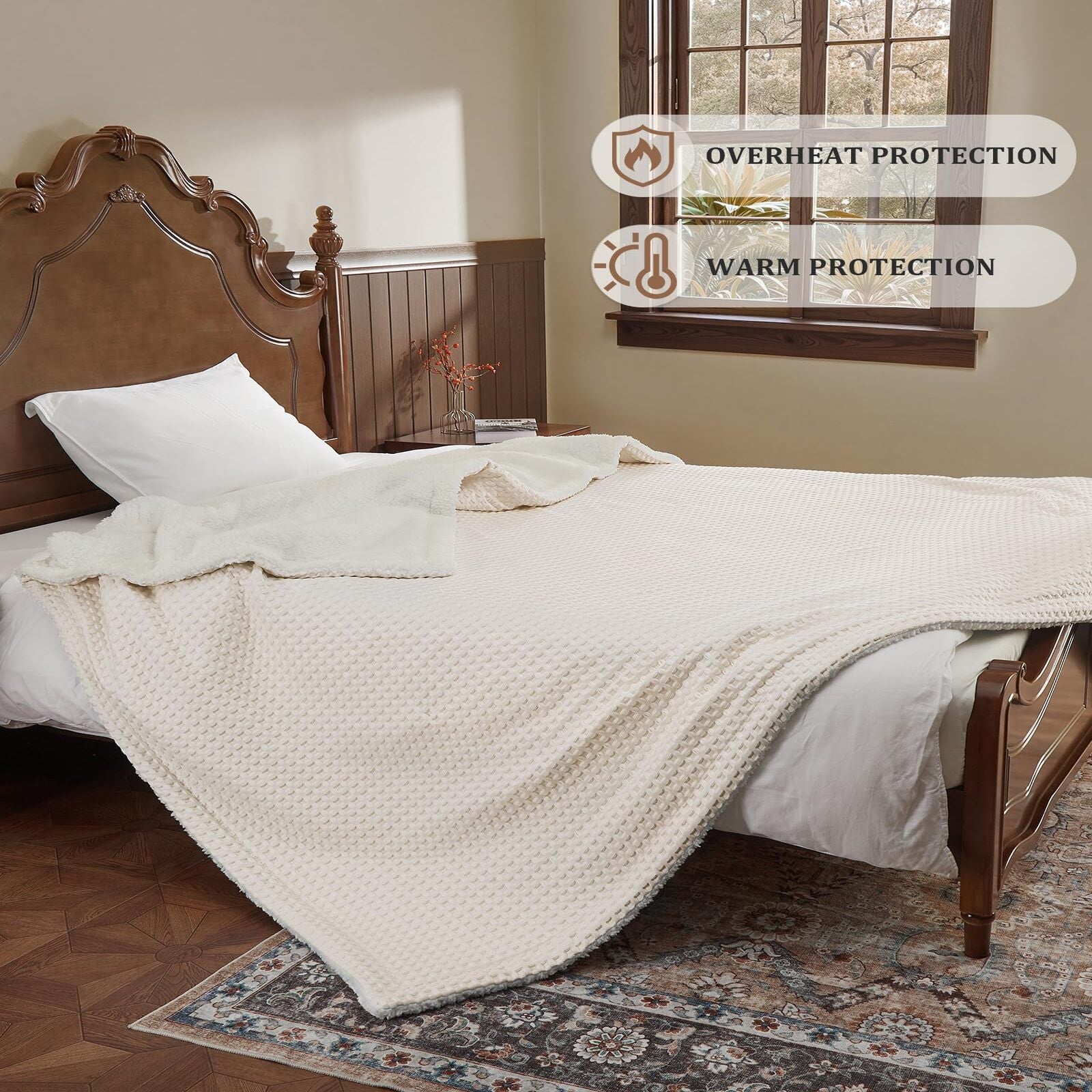 Garvee Heated Blanket Full Size, Waffle Weave Electric Blanket Throw with LCD Controller, Fast Heating, 10 Heat Levels & 1-12H Time Settings, ETL Certified, Machine Washable, Beige, 72" x 84"
