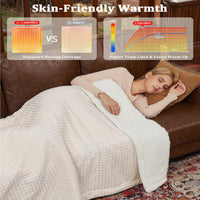 Garvee Heated Blanket Full Size, Waffle Weave Electric Blanket Throw with LCD Controller, Fast Heating, 10 Heat Levels & 1-12H Time Settings, ETL Certified, Machine Washable, Beige, 72" x 84"