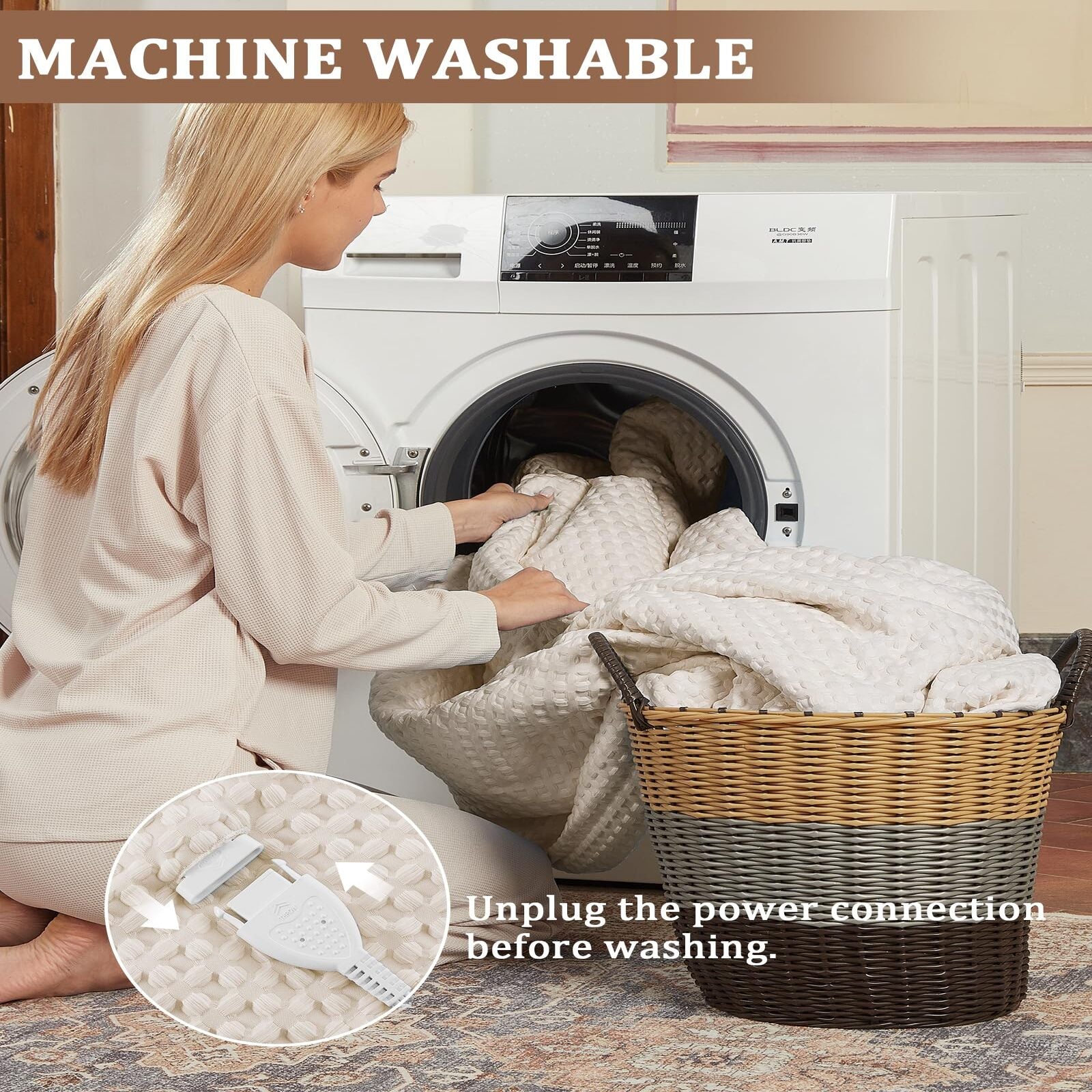 Garvee Heated Blanket King Size with LCD Dual Controller, Waffle Weave Fast Heating Electric Blankets, 10 Heat Levels & 1-12H Time Settings, ETL Certified, Machine Washable, Beige, 100" x 90"