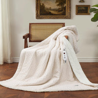 Garvee Heated Blanket Throw, Waffle Weave Electric Throw Blanket Fast Heating with LCD Controller, 6 Heat Levels & 4 Hour Auto Shut Off, ETL Certified, Machine Washable, Beige, 50" x 60"