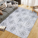 Garvee Bedroom Rug Washable Area Rug Non Slip Low Pile Boho Floral Small Carpet for Bedroom Bedside Soft Paisley Design - Light Gray