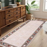 Garvee Bordered Beige 2x6 Washable Runner Rug - Soft, Non-Slip, Stain Resistant Carpet for Hallways, Entryway, Bedroom - Beige