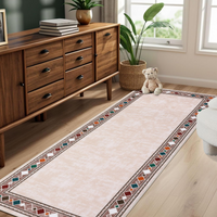 Garvee Bordered Beige 2x6 Washable Runner Rug - Soft, Non-Slip, Stain Resistant Carpet for Hallways, Entryway, Bedroom