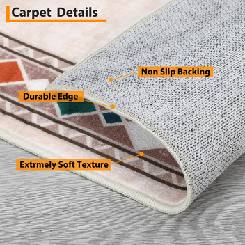 Garvee Bordered Beige 2x6 Washable Runner Rug - Soft, Non-Slip, Stain Resistant Carpet for Hallways, Entryway, Bedroom