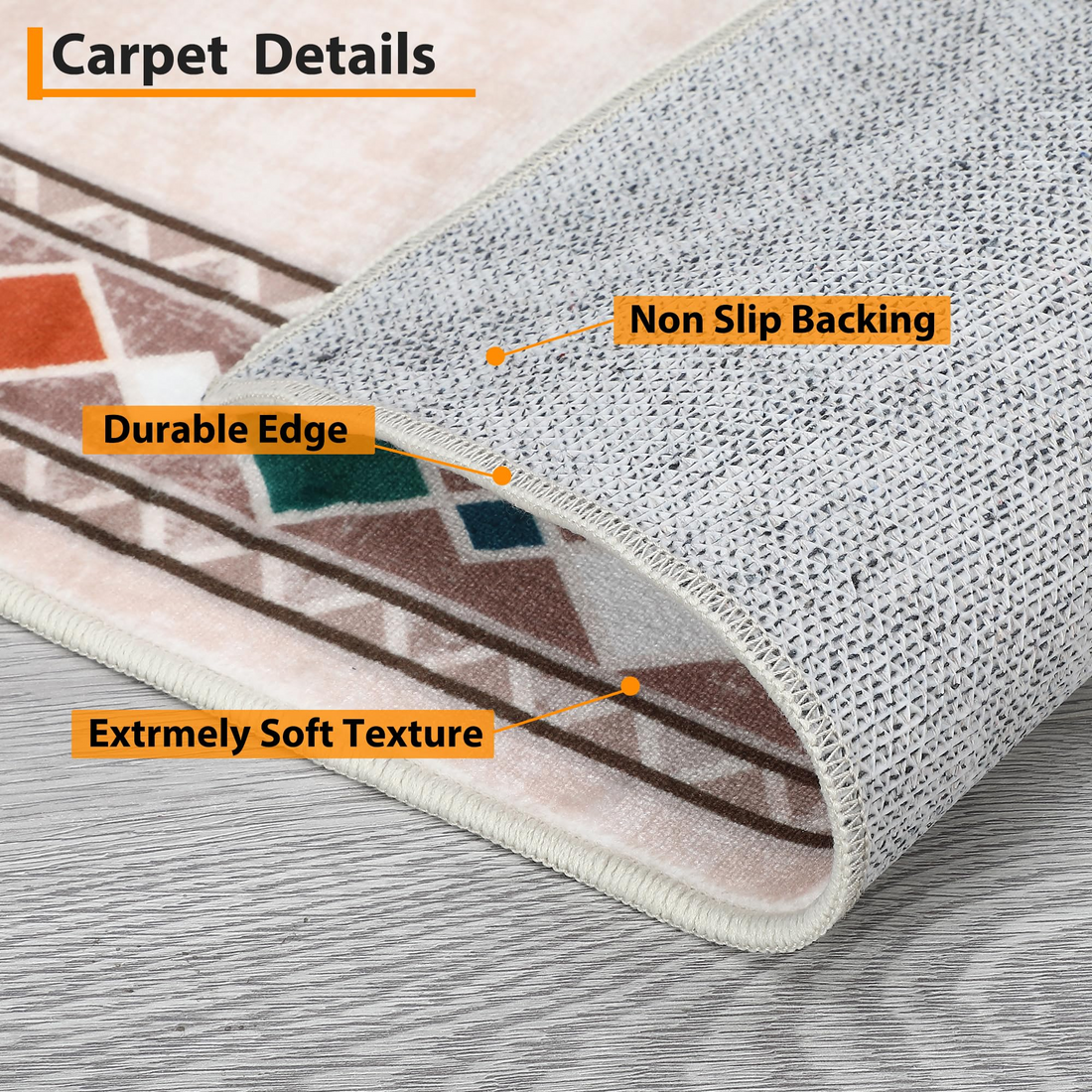 Garvee Bordered Beige 2x6 Washable Runner Rug - Soft, Non-Slip, Stain Resistant Carpet for Hallways, Entryway, Bedroom