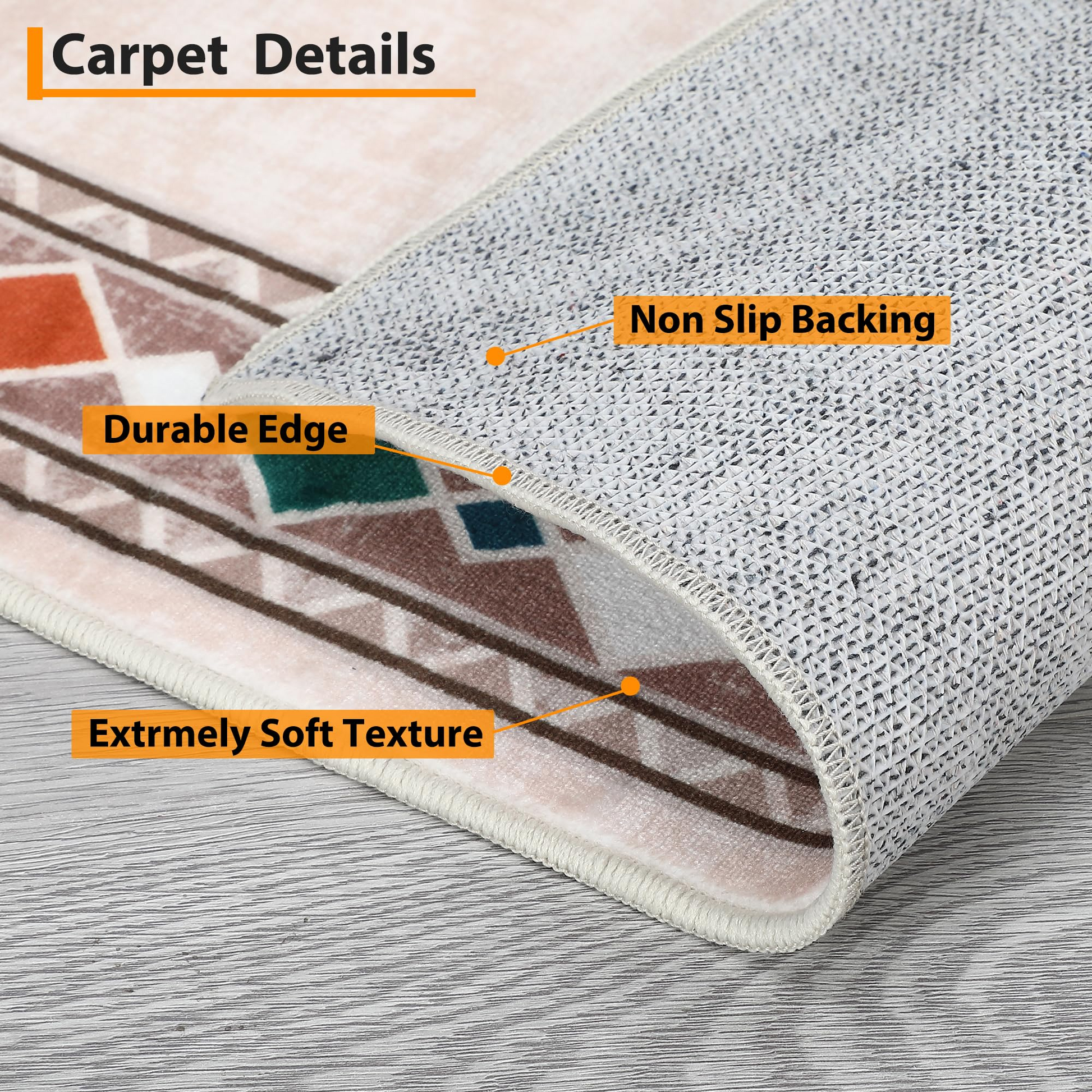 Garvee Bordered Beige 4x6 Machine Washable for Living Room Modern Area Rug, Non-Slip Stain Resistant Accent Rug Indoor Minimalist Border Floor Cover Carpet for Bedroom