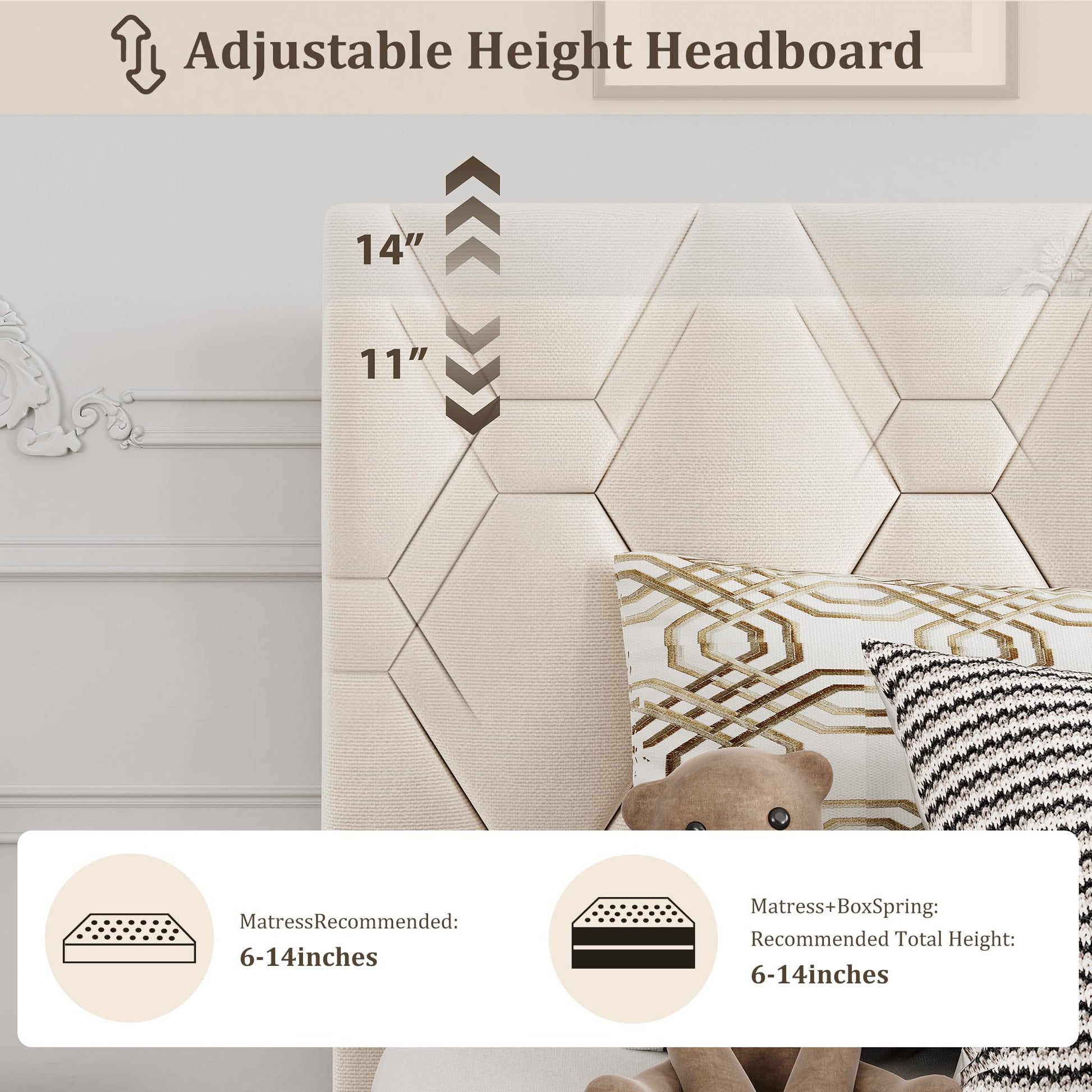 Garvee Twin Bed Frame with Headboard, Beige Upholstered Bed Frame Twin, Heavy-Duty Twin Platform Bed Frame with Strong Wood Slats, Upholstered Mattress Foundation No Box Spring Needed