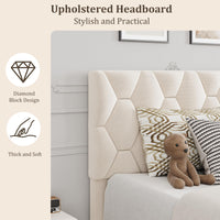 Garvee Twin Bed Frame with Headboard, Beige Upholstered Bed Frame Twin, Heavy-Duty Twin Platform Bed Frame with Strong Wood Slats, Upholstered Mattress Foundation No Box Spring Needed