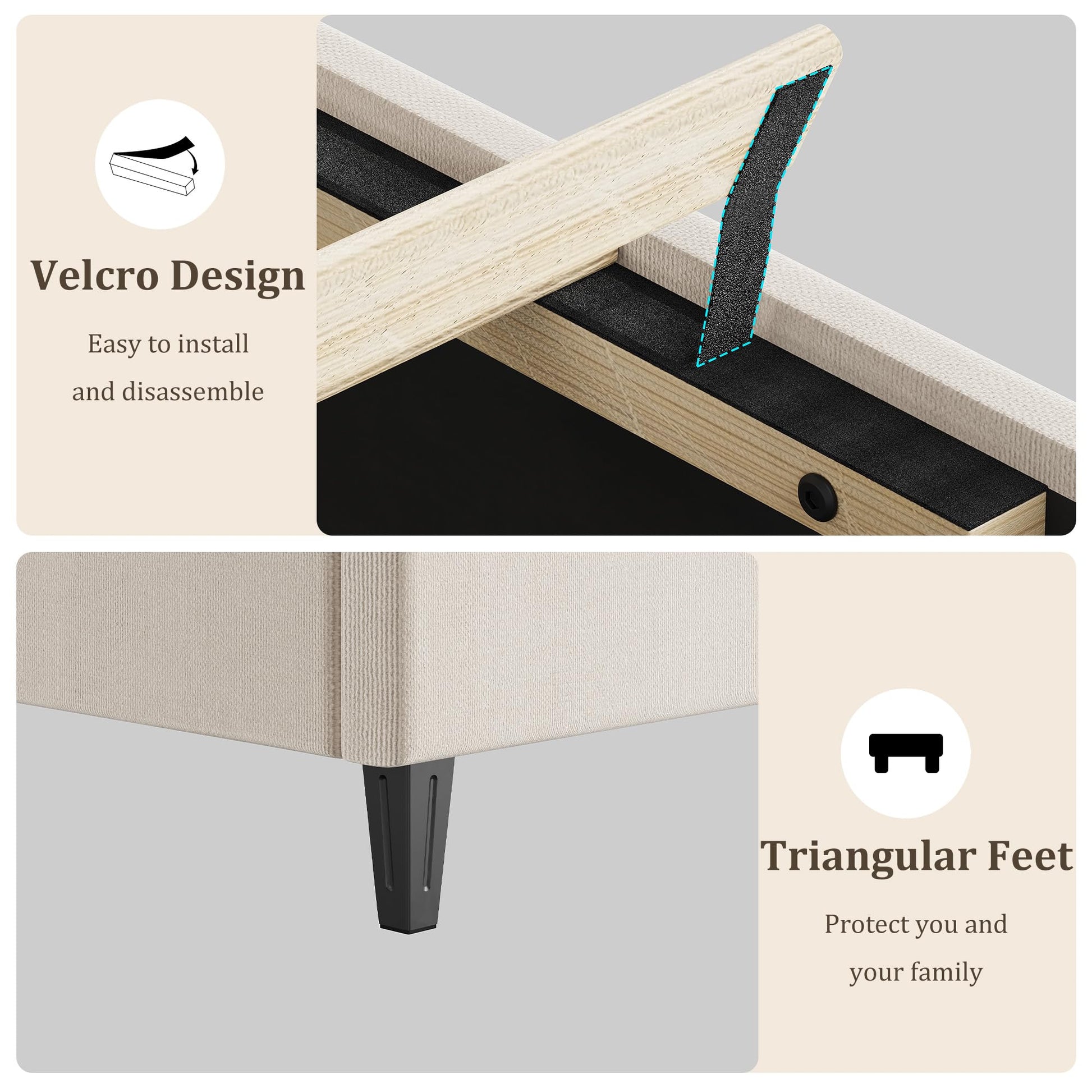 Garvee Twin Bed Frame with Headboard, Beige Upholstered Bed Frame Twin, Heavy-Duty Twin Platform Bed Frame with Strong Wood Slats, Upholstered Mattress Foundation No Box Spring Needed