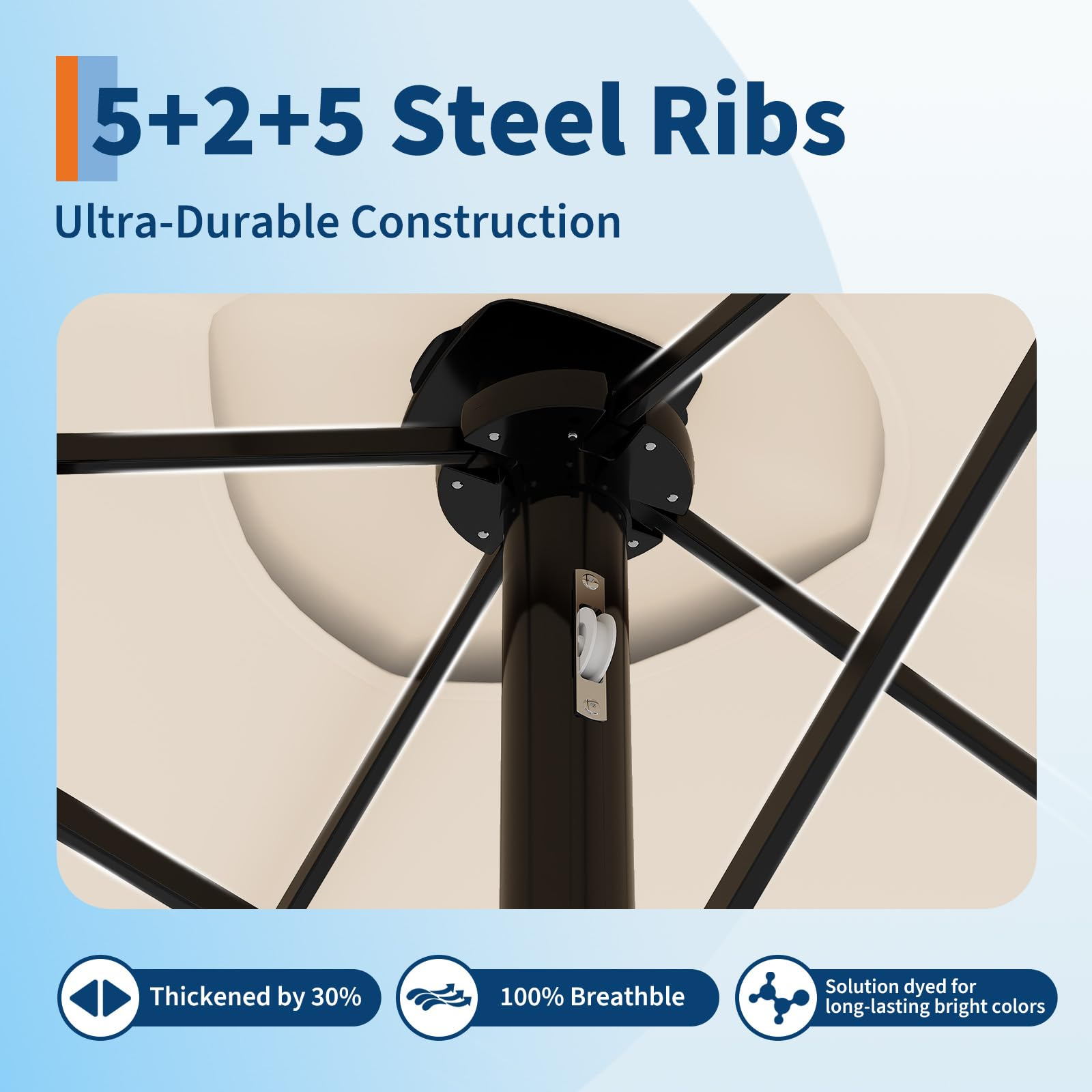 Garvee 15' Solar-Powered Patio Umbrella with 36 LED Lights, Double-Sided Design & Cross Base for Poolside, Deck, Backyard, Beige