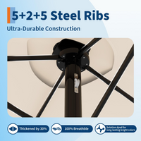 Garvee 15' Solar-Powered Patio Umbrella with 36 LED Lights, Double-Sided Design & Cross Base for Poolside, Deck, Backyard, Beige