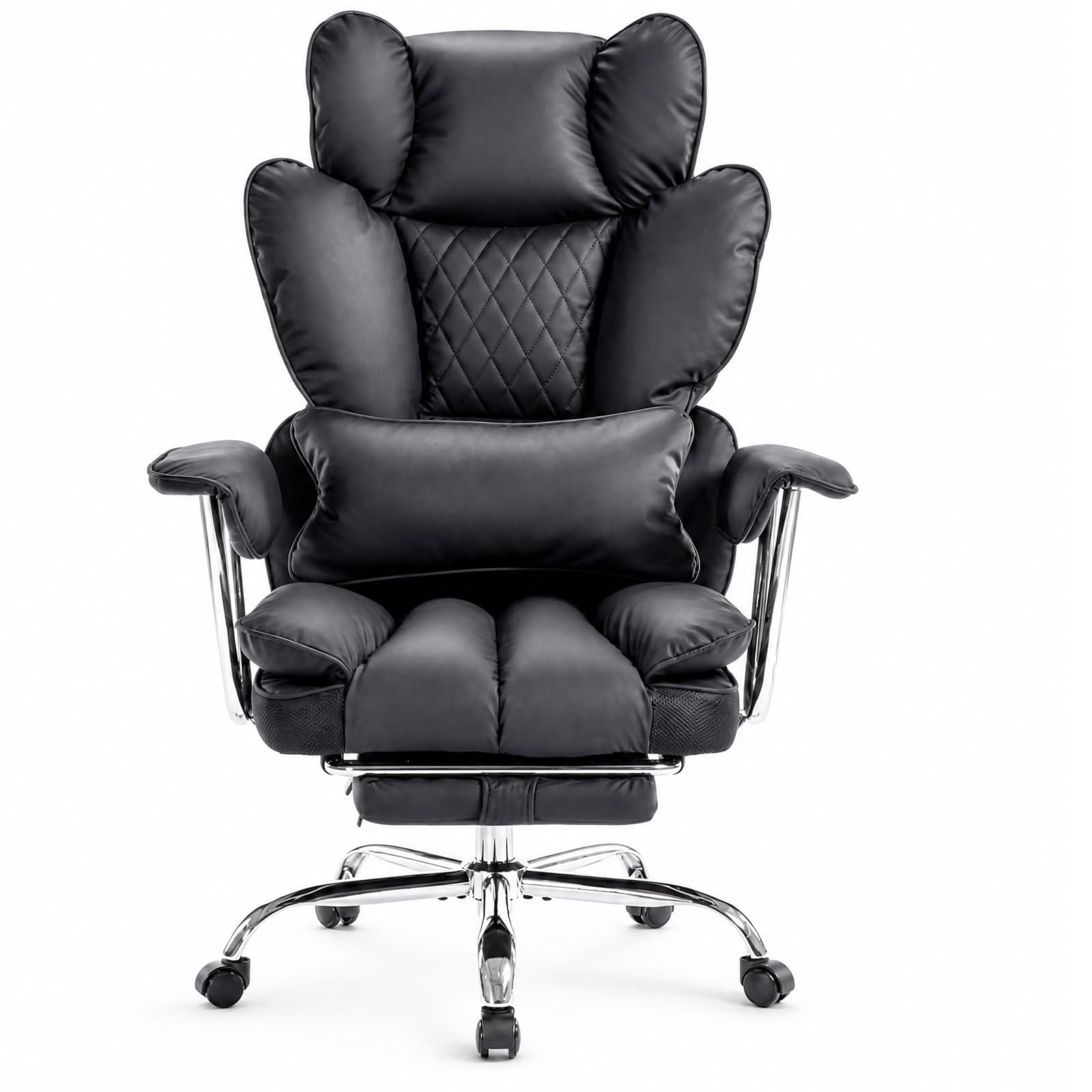Garvee Big and Tall Ergonomic Office Chair – 350lbs Capacity, High Back Reclining, Footrest, Thick PU Leather Seat, Pocket Spring Lumbar & Pillow Support, Adjustable Armrests – Executive Desk Chair – Black