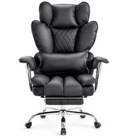 Garvee Big and Tall Ergonomic Office Chair – 350lbs Capacity, High Back Reclining, Footrest, Thick PU Leather Seat, Pocket Spring Lumbar & Pillow Support, Adjustable Armrests – Executive Desk Chair – Black