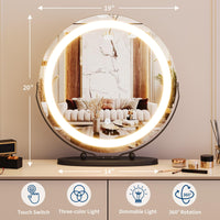 Garvee 19" Vanity Mirror with Led Lights, Large Round HD Makeup Mirror with Touch Control and 3 Color Lighting Modes, 360° Rotating Vanity Mirror for Bedroom, Table Top, Easy to Install, Black