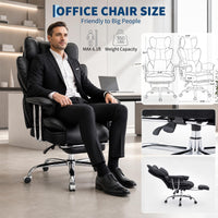 Garvee Big and Tall Ergonomic Office Chair – 350lbs Capacity, High Back Reclining, Footrest, Thick PU Leather Seat, Pocket Spring Lumbar & Pillow Support, Adjustable Armrests – Executive Desk Chair – Black