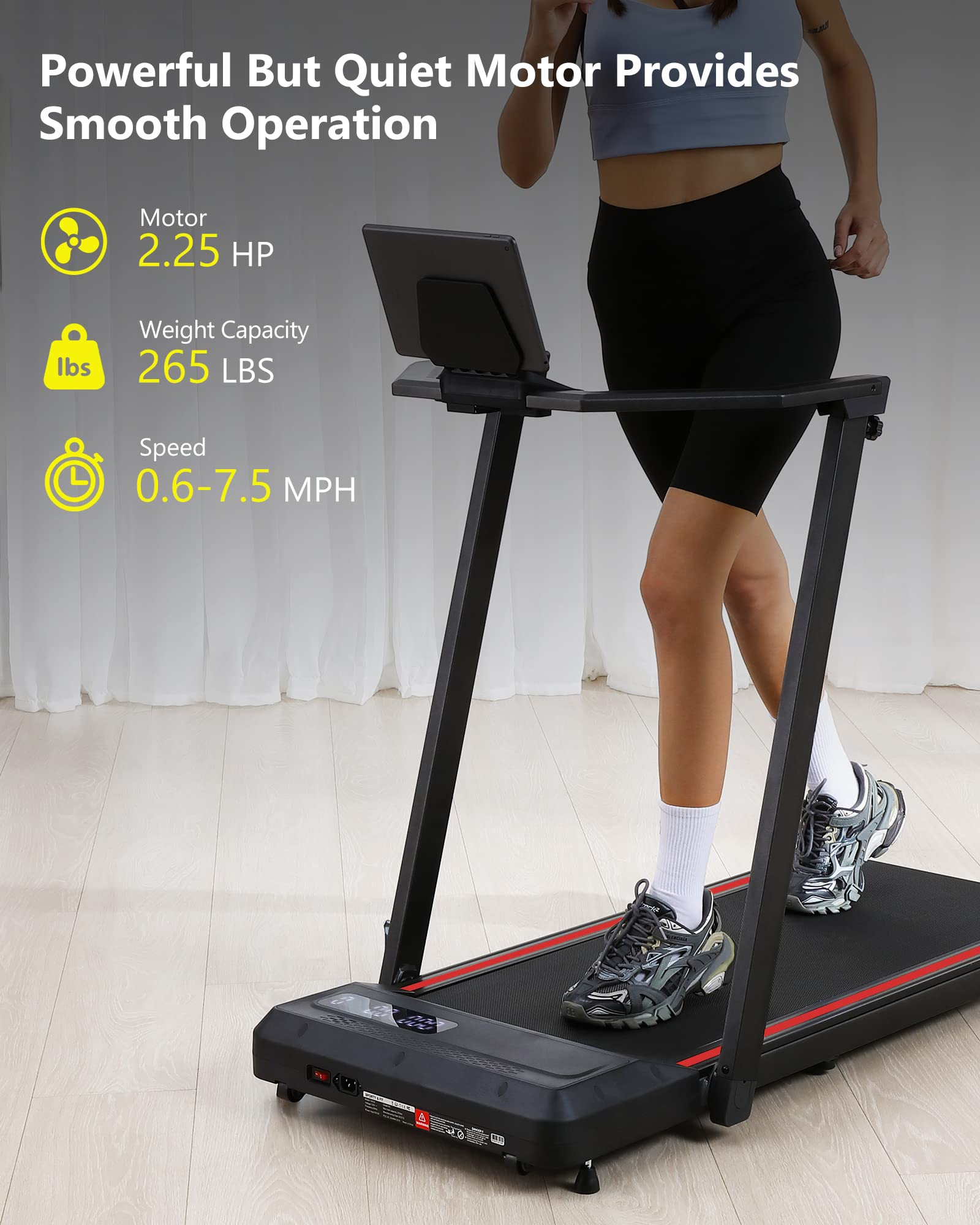 0.6-7.5 MPH Folding Treadmill, Space-Saving 265 LBS Weight Limit