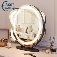 Garvee 19" Vanity Mirror with Led Lights, Large Round HD Makeup Mirror with Touch Control and 3 Color Lighting Modes, 360° Rotating Vanity Mirror for Bedroom, Table Top, Easy to Install, Black