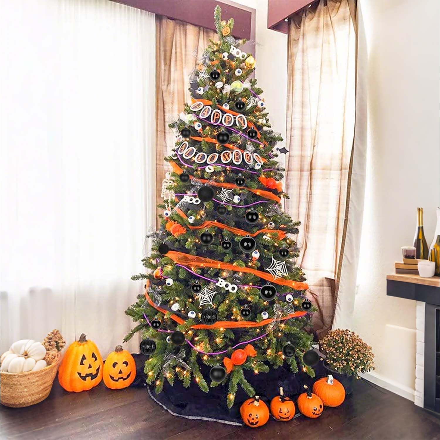 Garvee 34 Pieces Shatterproof Christmas Ornaments Set, Christmas Decorations 1.57 Inch Silver Plastic Ball Decor for Xmas Tree, Christmas Balls Indoor Outdoor Holiday Party Wedding Decoration, Black