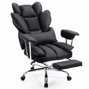 Garvee Big and Tall Ergonomic Office Chair – 350lbs Capacity, High Back Reclining, Footrest, Thick PU Leather Seat, Pocket Spring Lumbar & Pillow Support, Adjustable Armrests – Executive Desk Chair – Black